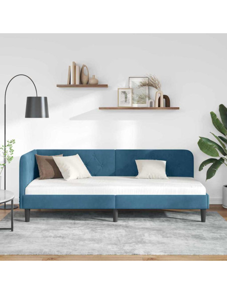 Cornice del letto ad angolo Blu 80 x 200 cm Velluto