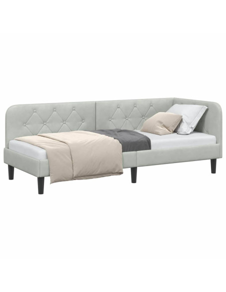 Cornice del letto ad angolo Grigio chiaro 80 x 200 cm Velluto