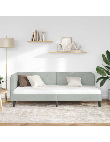 Cornice del letto ad angolo Grigio chiaro 80 x 200 cm Velluto
