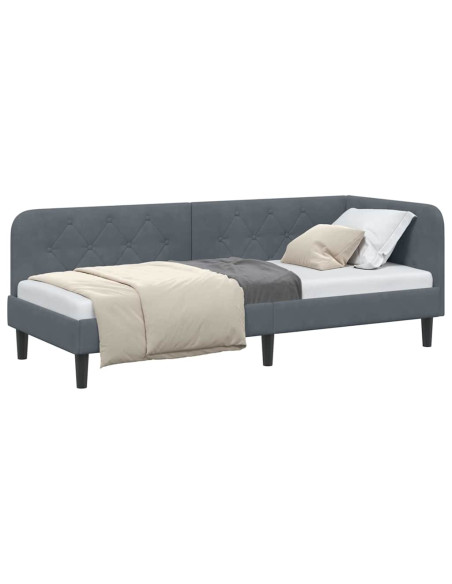 Cornice del letto ad angolo Grigio scuro 80 x 200 cm Velluto