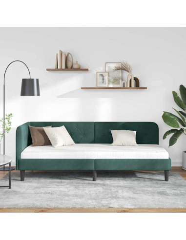 Cornice del letto ad angolo Verde Scuro 80 x 200 cm Velluto