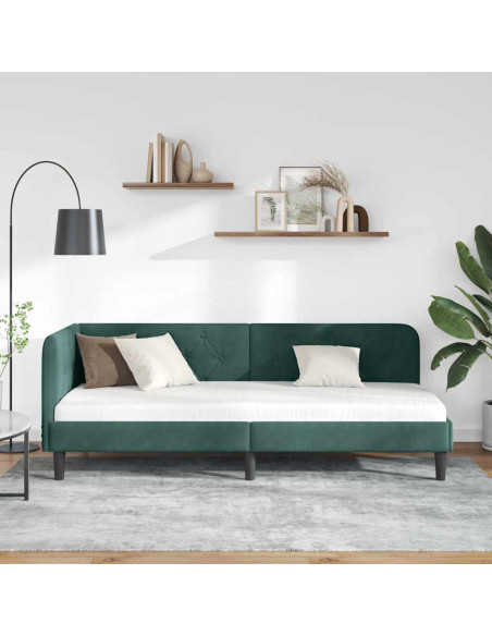 Cornice del letto ad angolo Verde Scuro 80 x 200 cm Velluto