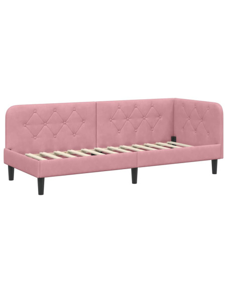 Cornice del letto ad angolo Rosa 80 x 200 cm Velluto