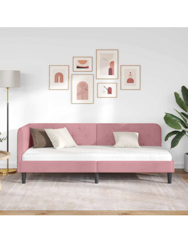 Cornice del letto ad angolo Rosa 80 x 200 cm Velluto
