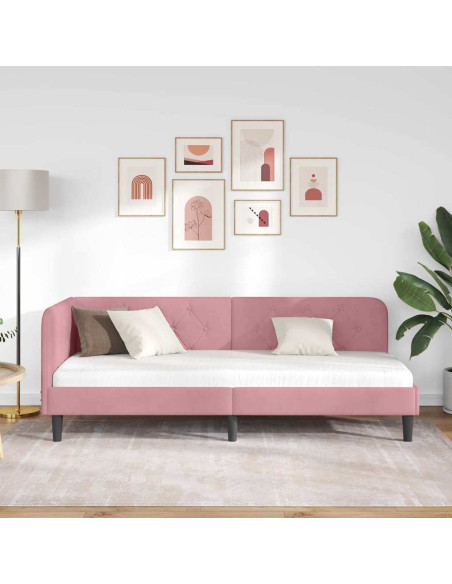 Cornice del letto ad angolo Rosa 80 x 200 cm Velluto