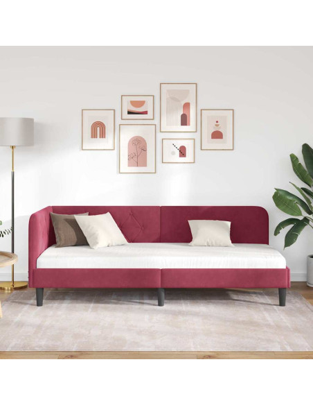 Cornice del letto ad angolo Rosso Vino 80 x 200 cm Velluto