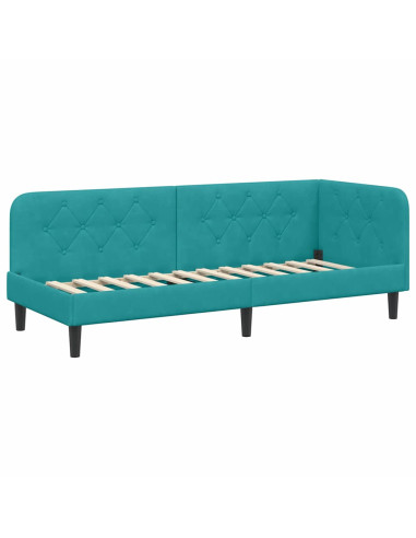 Cornice del letto ad angolo Turchese 80 x 200 cm Velluto
