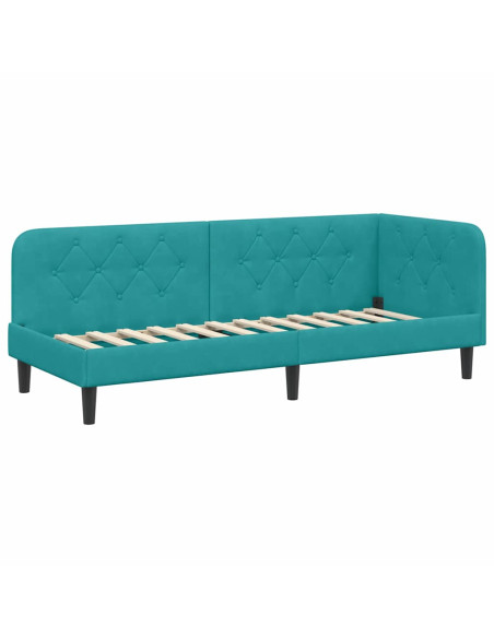 Cornice del letto ad angolo Turchese 80 x 200 cm Velluto