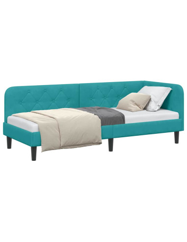 Cornice del letto ad angolo Turchese 80 x 200 cm Velluto