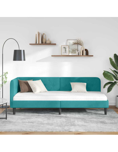 Cornice del letto ad angolo Turchese 80 x 200 cm Velluto