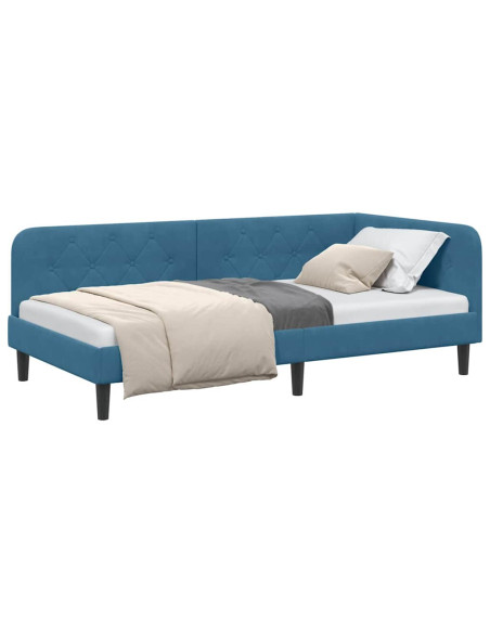 Cornice del letto ad angolo Blu 90 x 190 cm Velluto