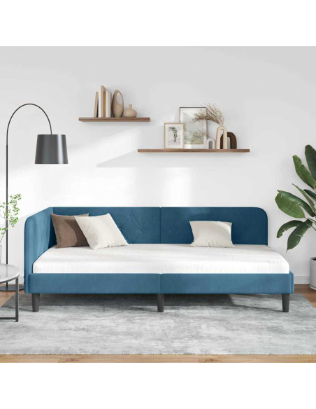 Cornice del letto ad angolo Blu 90 x 190 cm Velluto