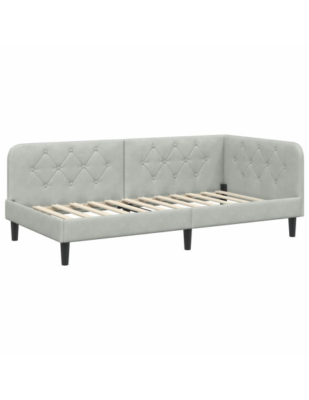 Cornice del letto ad angolo Grigio chiaro 90 x 190 cm Velluto