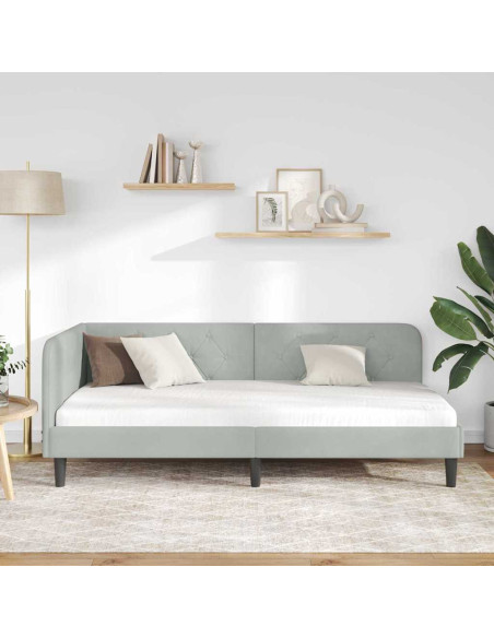 Cornice del letto ad angolo Grigio chiaro 90 x 190 cm Velluto