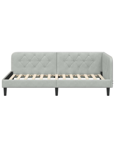 Cornice del letto ad angolo Grigio chiaro 90 x 190 cm Velluto