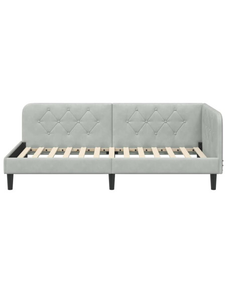 Cornice del letto ad angolo Grigio chiaro 90 x 190 cm Velluto