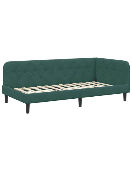 Cornice del letto ad angolo Verde Scuro 90 x 190 cm Velluto