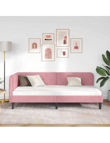 Cornice del letto ad angolo Rosa 90 x 190 cm Velluto