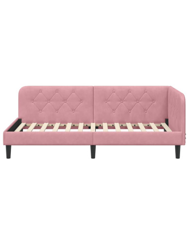 Cornice del letto ad angolo Rosa 90 x 190 cm Velluto
