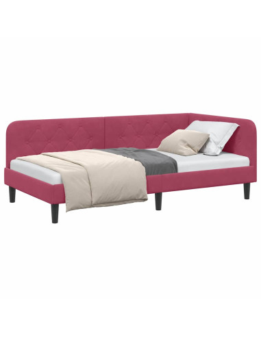 Cornice del letto ad angolo Rosso Vino 90 x 190 cm Velluto