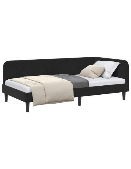 Cornice del letto ad angolo Nero 90 x 190 cm Velluto