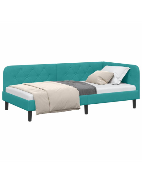 Cornice del letto ad angolo Turchese 90 x 190 cm Velluto