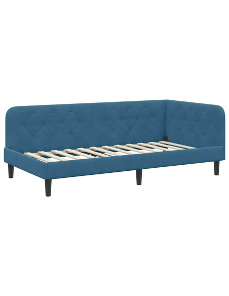 Cornice del letto ad angolo Blu 90 x 200 cm Velluto