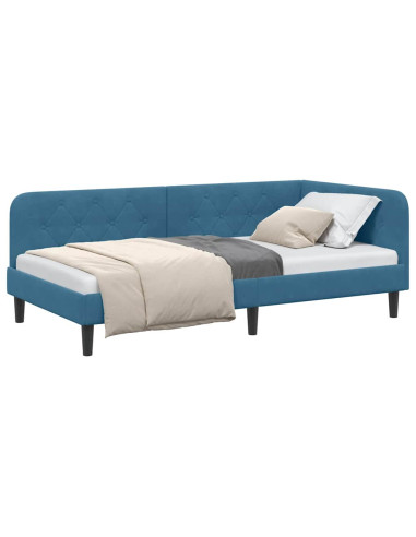 Cornice del letto ad angolo Blu 90 x 200 cm Velluto