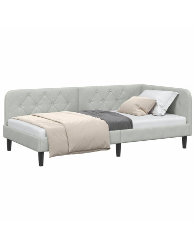 Cornice del letto ad angolo Grigio chiaro 90 x 200 cm Velluto