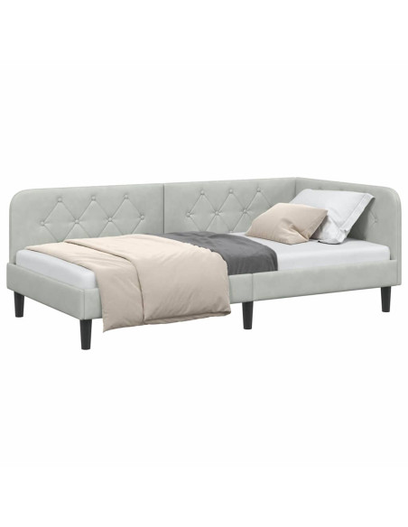 Cornice del letto ad angolo Grigio chiaro 90 x 200 cm Velluto
