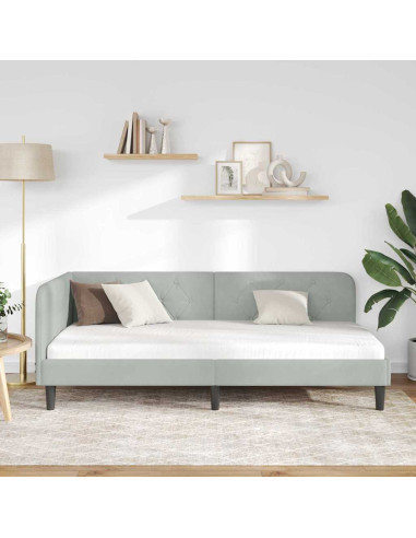 Cornice del letto ad angolo Grigio chiaro 90 x 200 cm Velluto