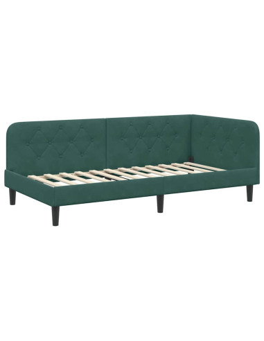 Cornice del letto ad angolo Verde Scuro 90 x 200 cm Velluto