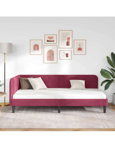 Cornice del letto ad angolo Rosso Vino 90 x 200 cm Velluto