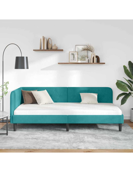 Cornice del letto ad angolo Turchese 90 x 200 cm Velluto