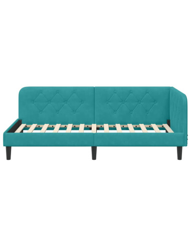 Cornice del letto ad angolo Turchese 90 x 200 cm Velluto