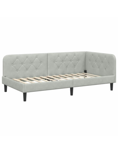 Cornice del letto ad angolo Grigio chiaro 100 x 200 cm Velluto