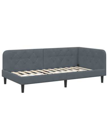 Cornice del letto ad angolo Grigio scuro 100 x 200 cm Velluto