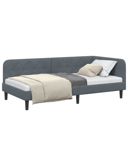 Cornice del letto ad angolo Grigio scuro 100 x 200 cm Velluto