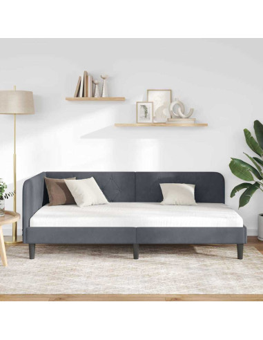 Cornice del letto ad angolo Grigio scuro 100 x 200 cm Velluto
