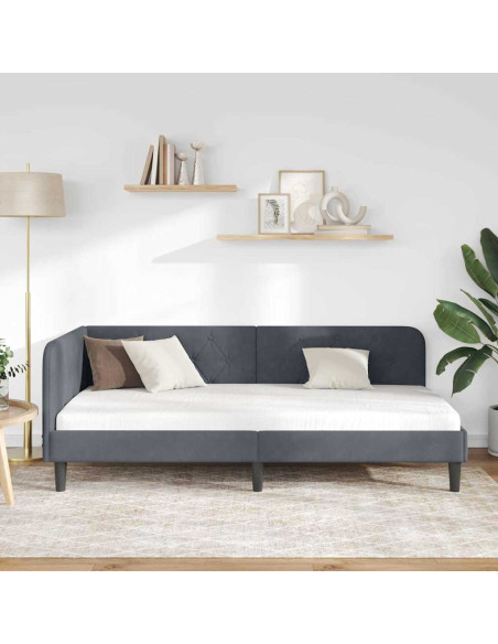 Cornice del letto ad angolo Grigio scuro 100 x 200 cm Velluto