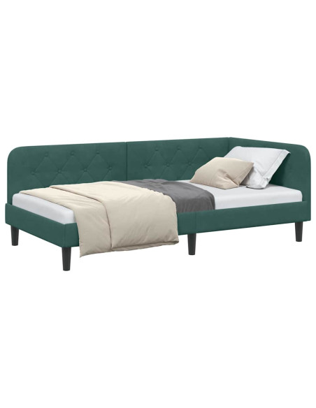 Cornice del letto ad angolo Verde Scuro 100 x 200 cm Velluto