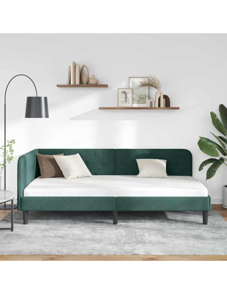 Cornice del letto ad angolo Verde Scuro 100 x 200 cm Velluto