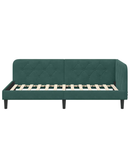 Cornice del letto ad angolo Verde Scuro 100 x 200 cm Velluto