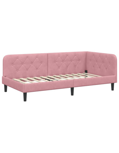 Cornice del letto ad angolo Rosa 100 x 200 cm Velluto