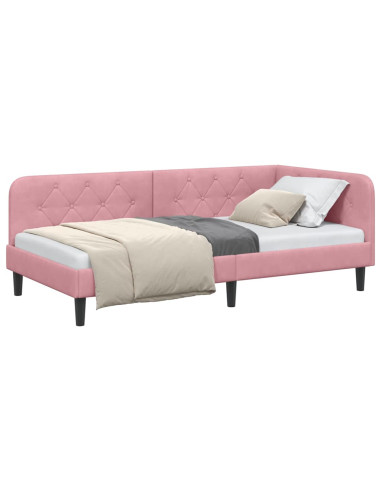 Cornice del letto ad angolo Rosa 100 x 200 cm Velluto