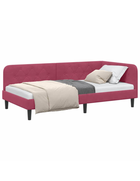 Cornice del letto ad angolo Rosso Vino 100 x 200 cm Velluto
