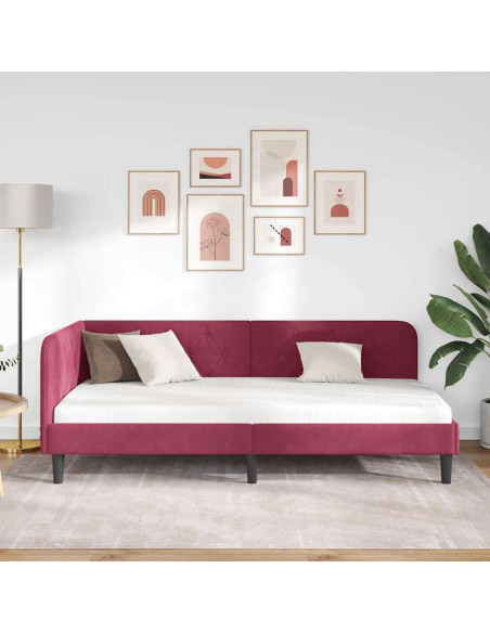 Cornice del letto ad angolo Rosso Vino 100 x 200 cm Velluto