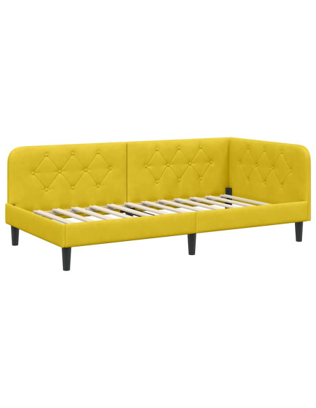 Cornice del letto ad angolo Giallo 100 x 200 cm Velluto