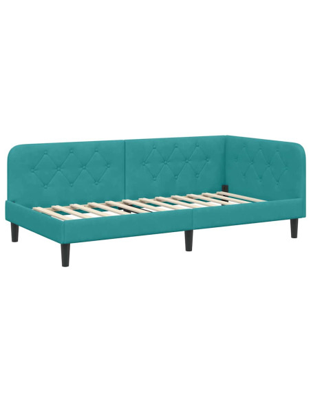 Cornice del letto ad angolo Turchese 100 x 200 cm Velluto