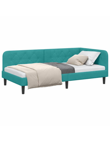 Cornice del letto ad angolo Turchese 100 x 200 cm Velluto